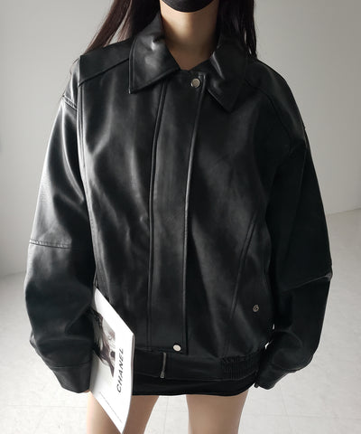 【 ２color 】ヴィンテージライクオーバーフェイクレザーブルゾン ／ vintage like over fake leather blouson