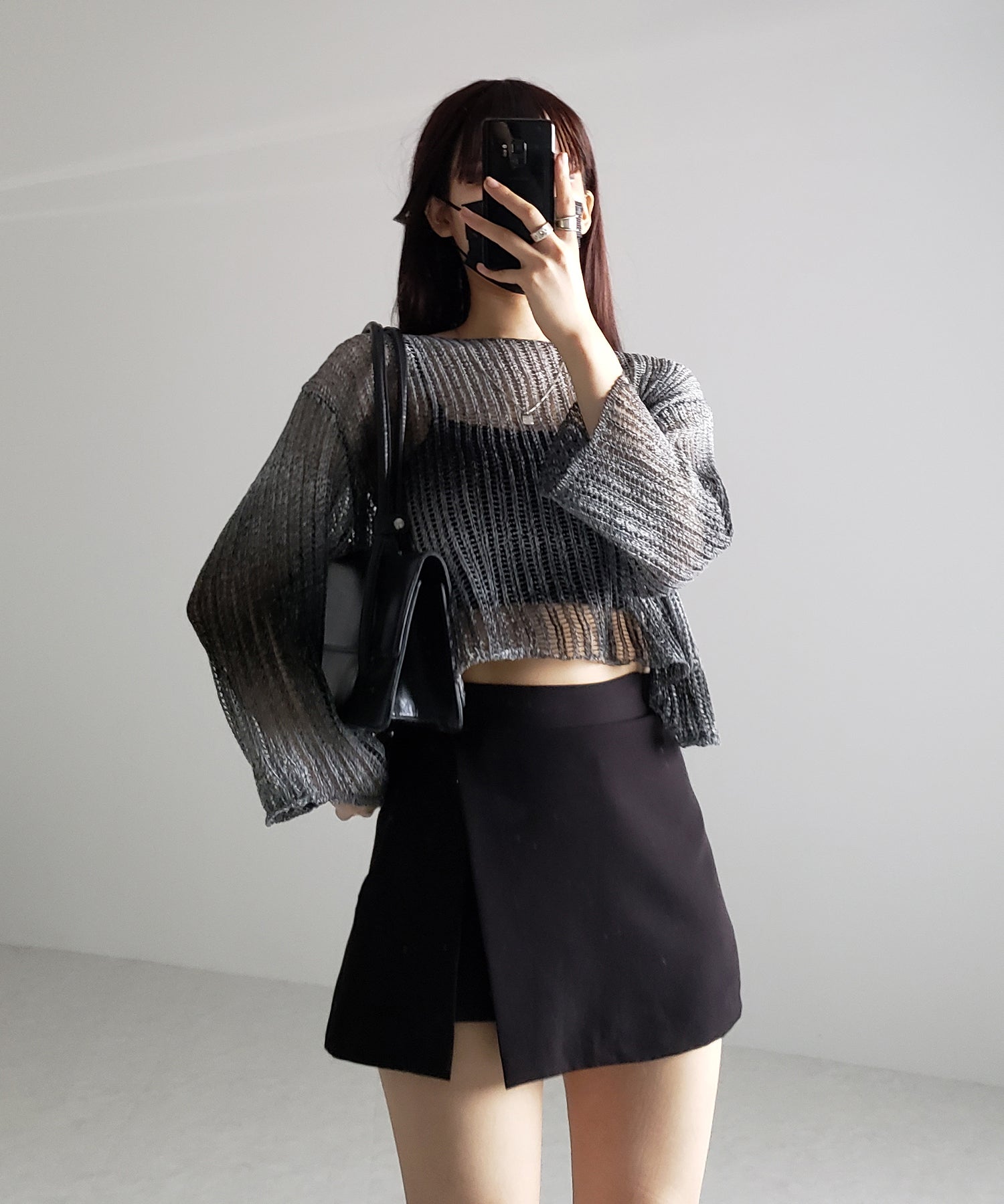 【 ２color 】グラデーションメッシュショートニット