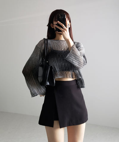 【 ２color 】グラデーションメッシュショートニット