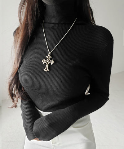 ハイネックスリムリブニットトップス ／ highneck slim lib knit tops