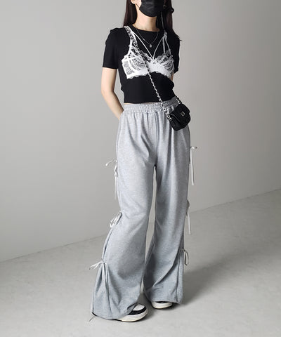 【 ３color 】レースランジェリー半袖クロップドＴ ／ lace lingerie short sleeve cropped T