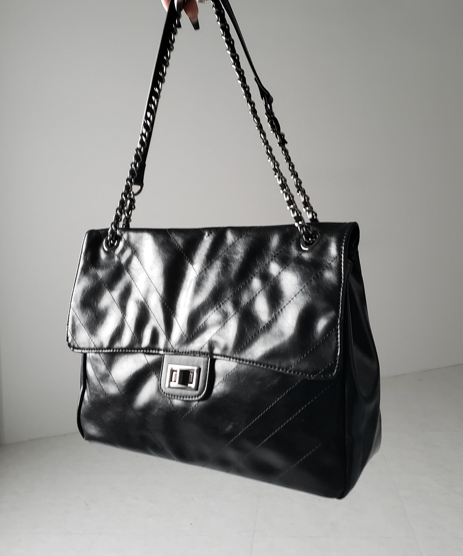 【 ３color 】２WAY チェーンフェイクレザーフラップショルダーバッグ ／ 2WAY chain fake leather flap shoulder bag