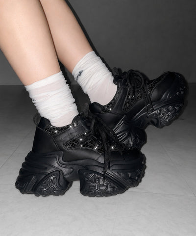 【 +10.5cm盛れ 】スパンコールレースアップ厚底スニーカー ／ +10.5cm spangle lace-up platform sneakers