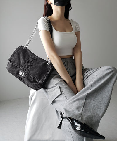 【 ２color 】センターラインウォッシュデニムショルダーバッグ ／ centerline washed denim shoulder bag