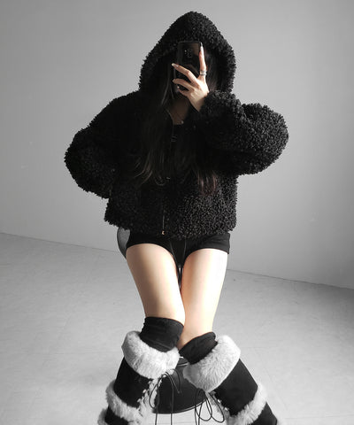 テディボアジップアップフーディクロップドコート ／ teddy boa zipup hoodie cropped cat