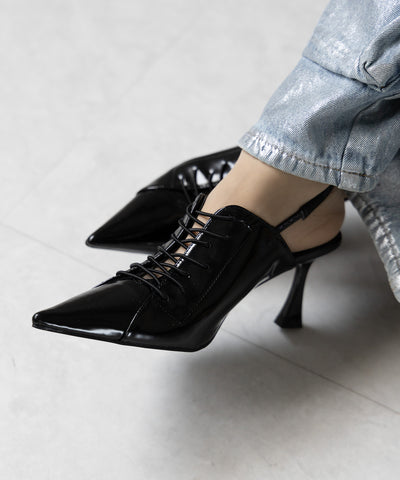【 ３color 】ポインテッドトゥレースアップスニーカーミュール ／ pointed toe lace up sneaker mules