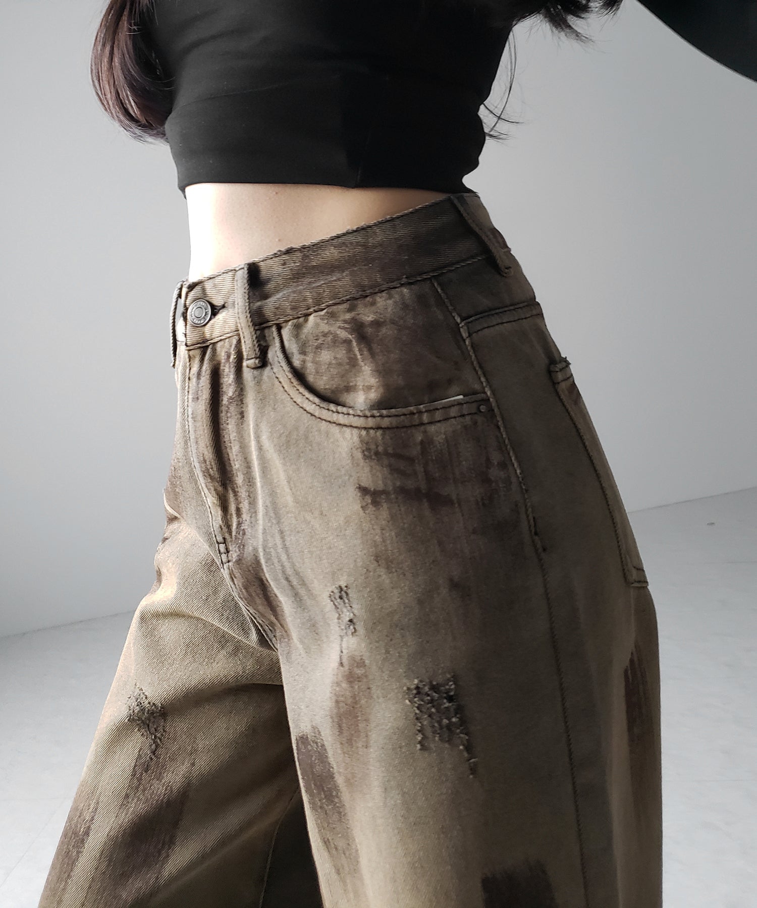 【 ２color ／ ４size 】ヴィンテージペイントグラデーションワイドデニムパンツ ／ vintage paint gradation wide denim pants