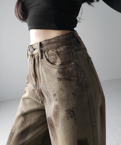 【 ２color ／ ４size 】ヴィンテージペイントグラデーションワイドデニムパンツ ／ vintage paint gradation wide denim pants