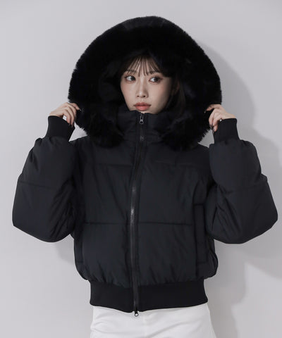 【 フード取り外し可能２ＷＡＹ 】フェイクファーフードショートダウンジャケット ／ 2WAY fake fur hoodie short down jacket