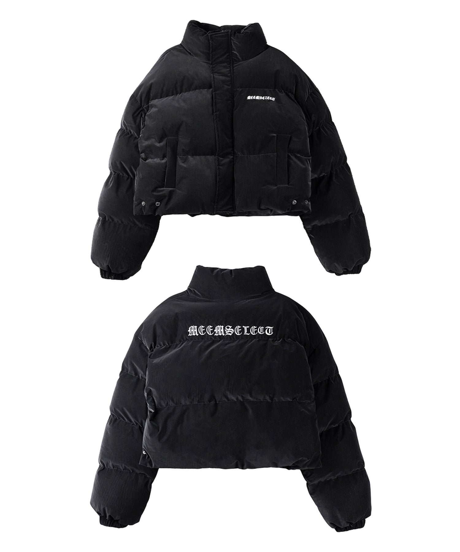 グランジロゴ刺繍ショートパフダウンジャケット ／ grunge logo embroidery short puff down jacket