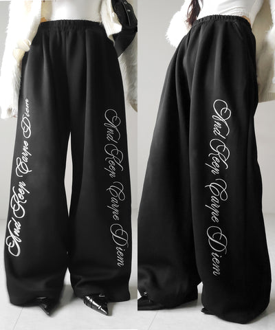レタリングロゴ刺繍ワイドスウェットパンツ ／ lettering logo embroidery wide sweatpants