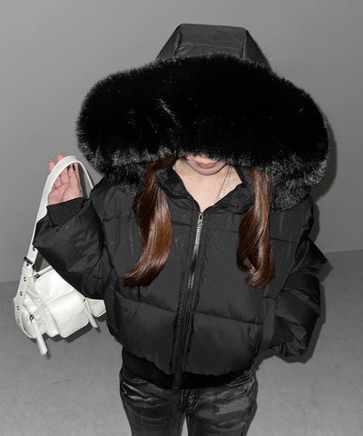 【 フード取り外し可能２ＷＡＹ 】フェイクファーフードショートダウンジャケット ／ 2WAY fake fur hoodie short down jacket