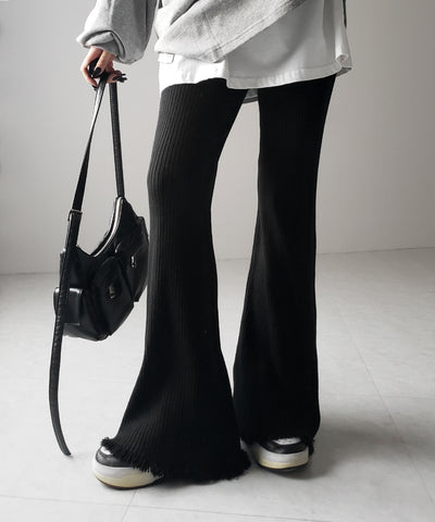 【 ２color 】フリンジリブニットフレアパンツ ／ fringe lib knit flare pants