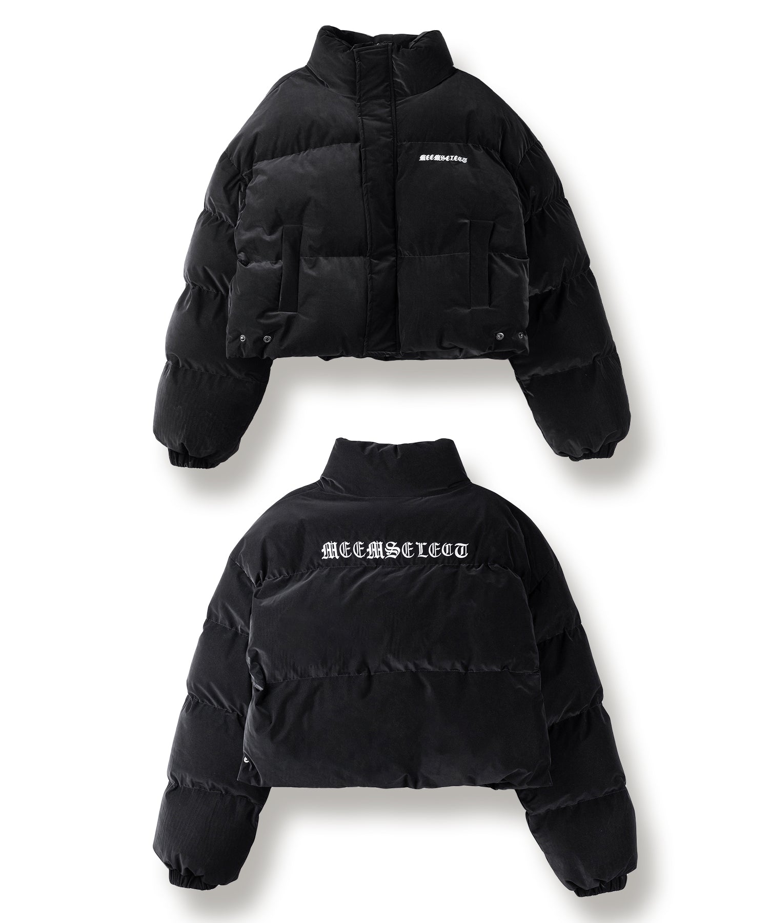 グランジロゴ刺繍ショートパフダウンジャケット ／ grunge logo embroidery short puff down jacket