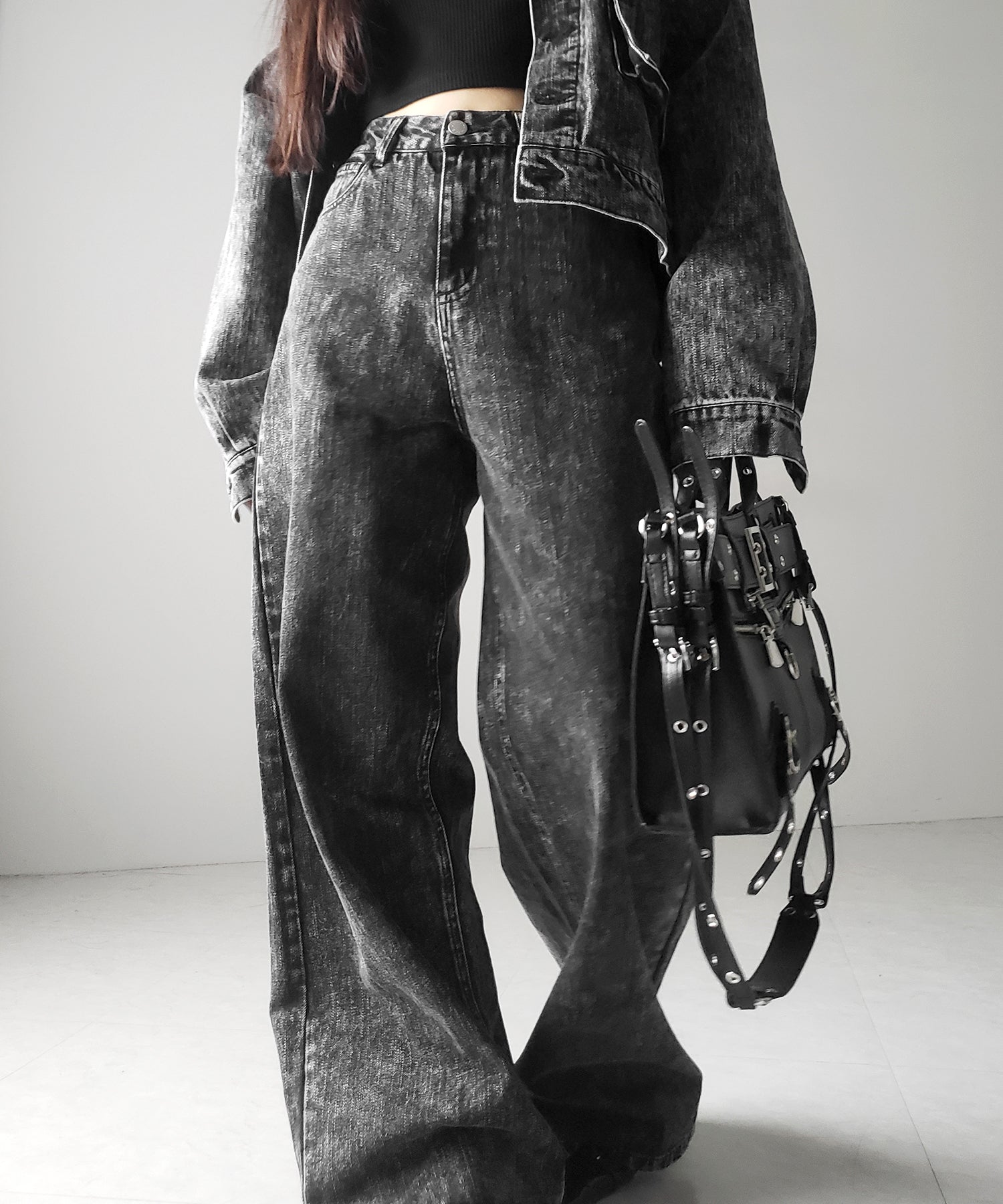 【 セットアップ着用可能 】ヴィンテージケミカルブリーチストレートワイドデニム ／ vintage chemical bleach straight wide denim