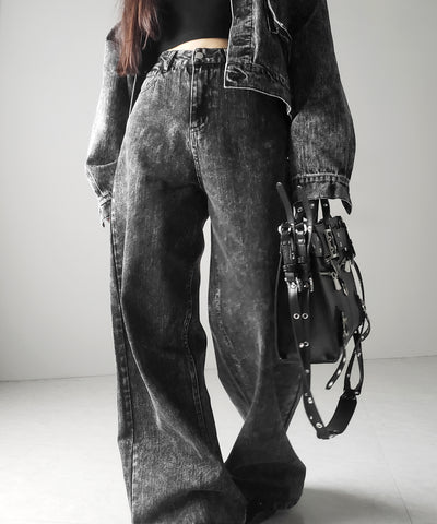 【 セットアップ着用可能 】ヴィンテージケミカルブリーチストレートワイドデニム ／ vintage chemical bleach straight wide denim
