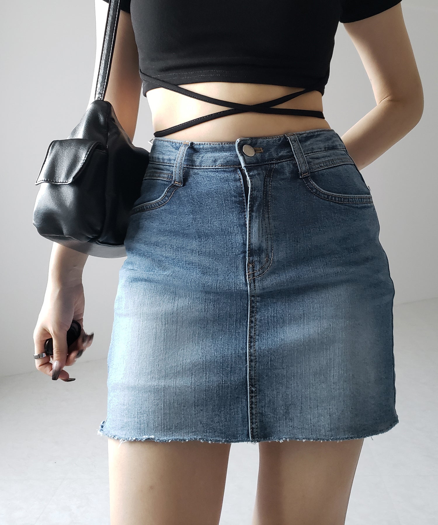 【 ３size 】ウォッシュデニムストレッチダメージミニスカパン ／ wash denim stretch damaged mini skirt