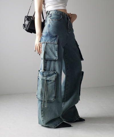 ４ポケットストラップヴィンテージルーズカーゴデニム ／ 4 pocket strap vintage loose cargo denim