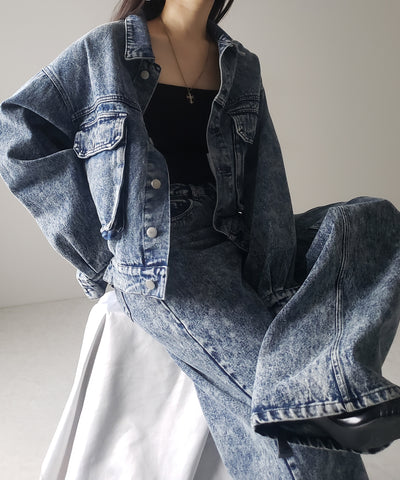 【 セットアップ着用可能 】ヴィンテージケミカルブリーチストレートワイドデニム ／ vintage chemical bleach straight wide denim