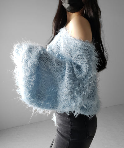 【 選べる６色展開 】フラッフィーシャギールーズショートニット ／ fluffy shaggy loose short knit