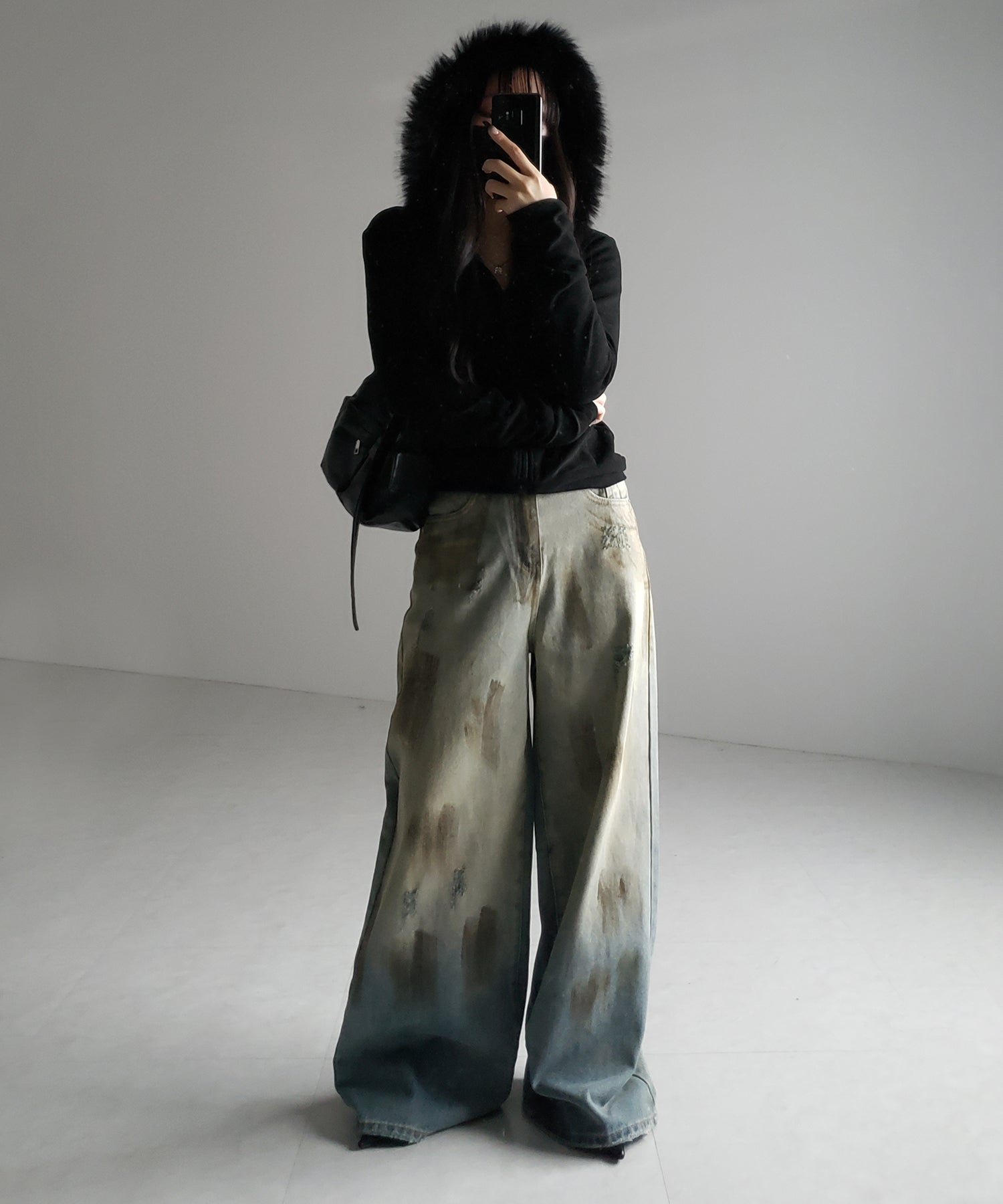 【 ２color ／ ４size 】ヴィンテージペイントグラデーションワイドデニムパンツ ／ vintage paint gradation wide denim pants