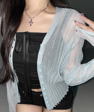 シアーリブニットカーディガン ／ sheer lib knit cardigan