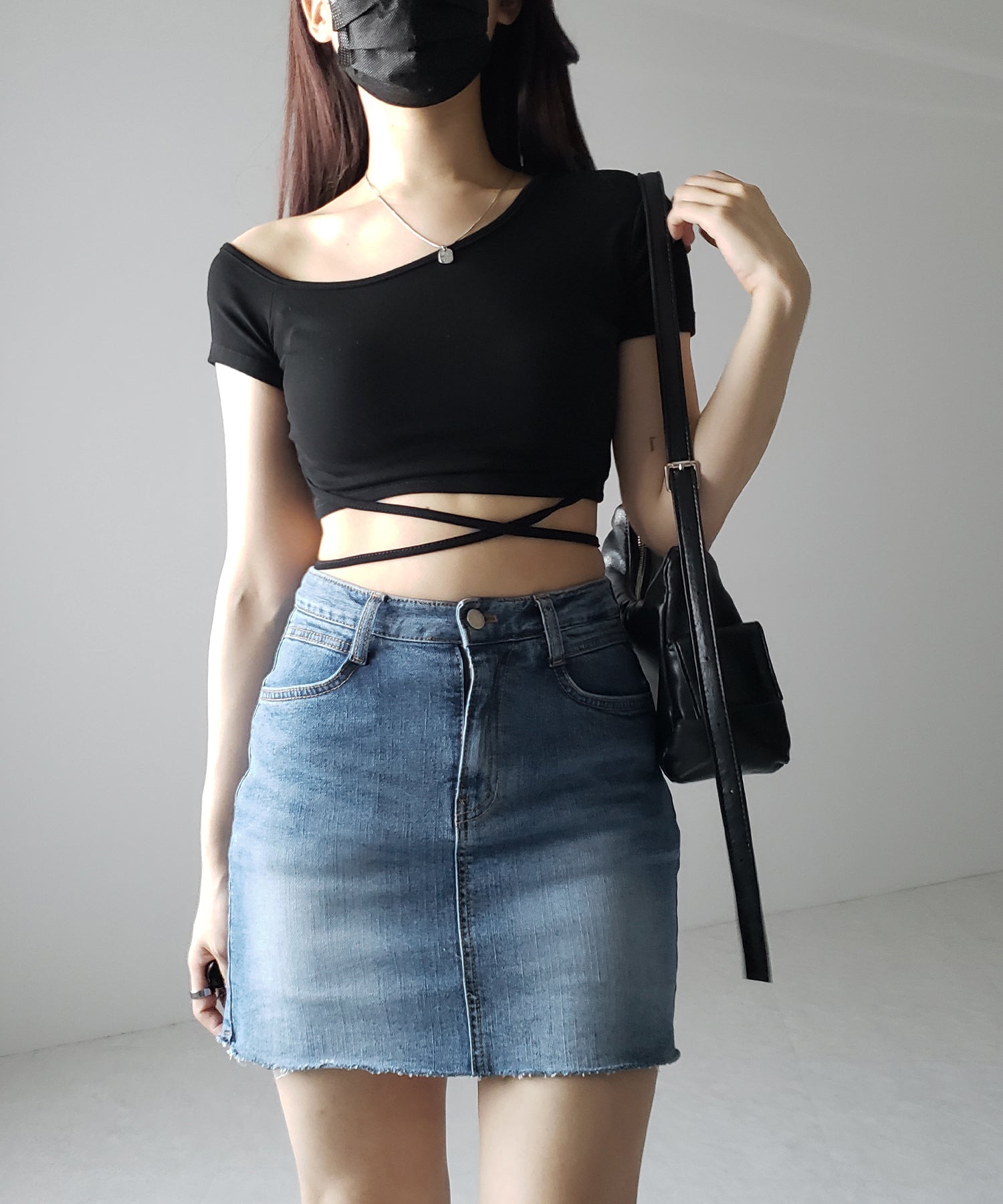 【 ３size 】ウォッシュデニムストレッチダメージミニスカパン ／ wash denim stretch damaged mini skirt