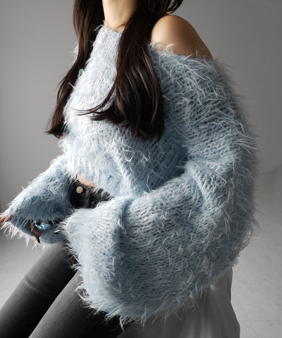 【 選べる６色展開 】フラッフィーシャギールーズショートニット ／ fluffy shaggy loose short knit