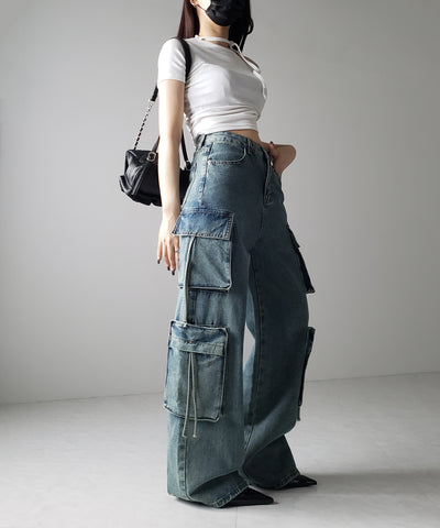 ４ポケットストラップヴィンテージルーズカーゴデニム ／ 4 pocket strap vintage loose cargo denim