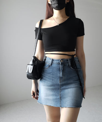 【 ３size 】ウォッシュデニムストレッチダメージミニスカパン ／ wash denim stretch damaged mini skirt