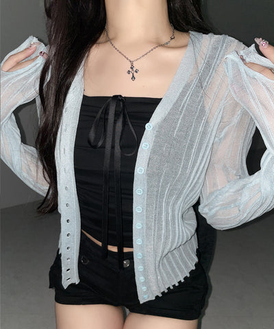 シアーリブニットカーディガン ／ sheer lib knit cardigan