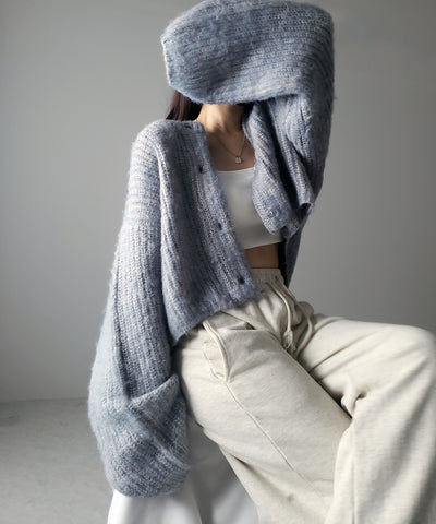 ボリュームワイドスリーブショートシャギーニットカーディガン ／ volume wide sleeve short shaggy knit cardigan