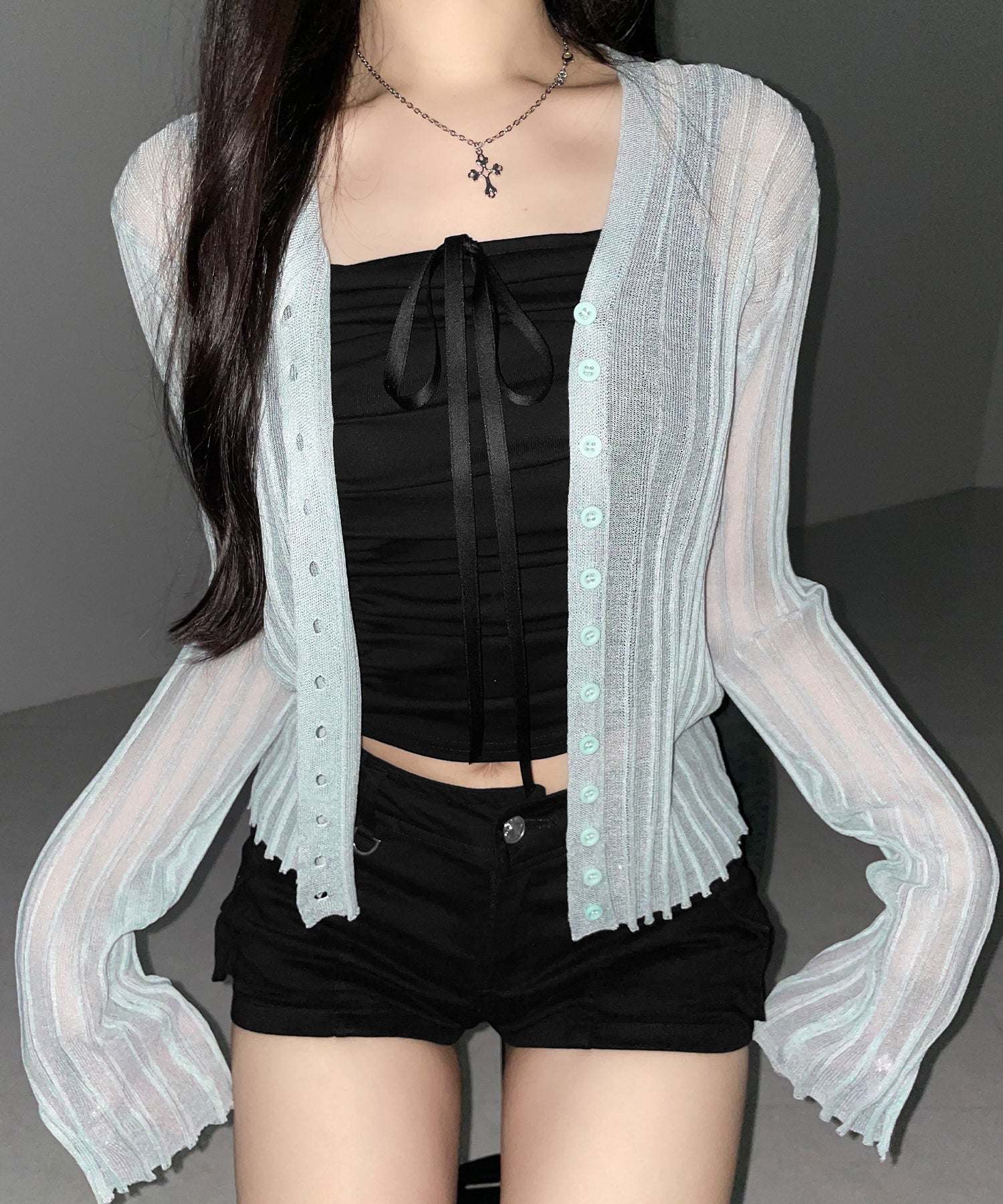 シアーリブニットカーディガン ／ sheer lib knit cardigan