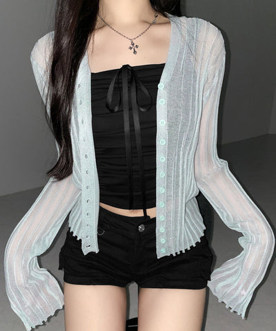 シアーリブニットカーディガン ／ sheer lib knit cardigan