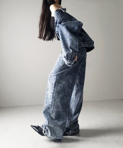 【 セットアップ着用可能 】ヴィンテージケミカルブリーチストレートワイドデニム ／ vintage chemical bleach straight wide denim