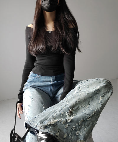 【 ２color ／ ４size 】グラデーションクラッシュダメージワイドデニムパンツ ／ gradation crash damage wide denim pants
