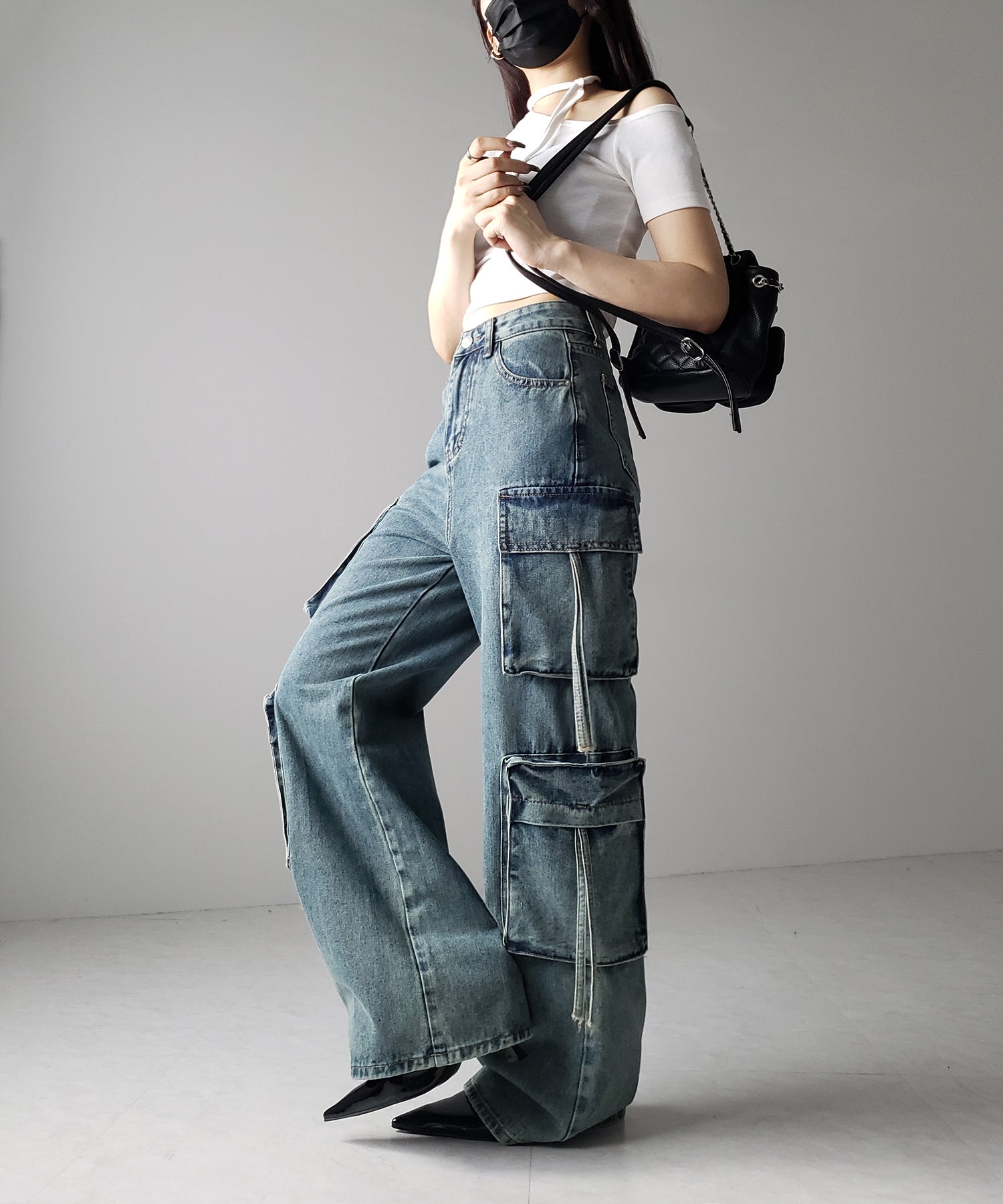 ４ポケットストラップヴィンテージルーズカーゴデニム ／ 4 pocket strap vintage loose cargo denim