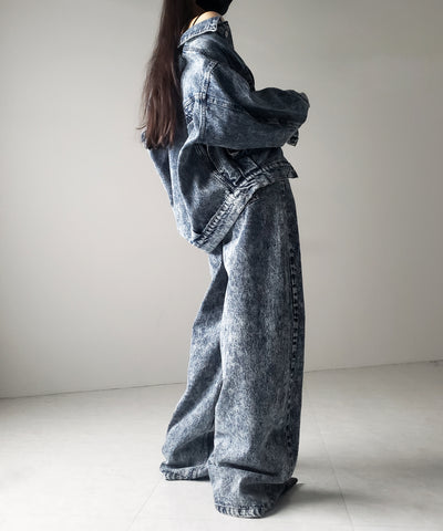 【 セットアップ着用可能 】ヴィンテージケミカルブリーチストレートワイドデニム ／ vintage chemical bleach straight wide denim