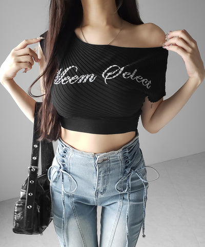 サイドレースアップリボン美脚ストレッチフレアデニム ／ side laceup ribbon slim leg stretch flare denim
