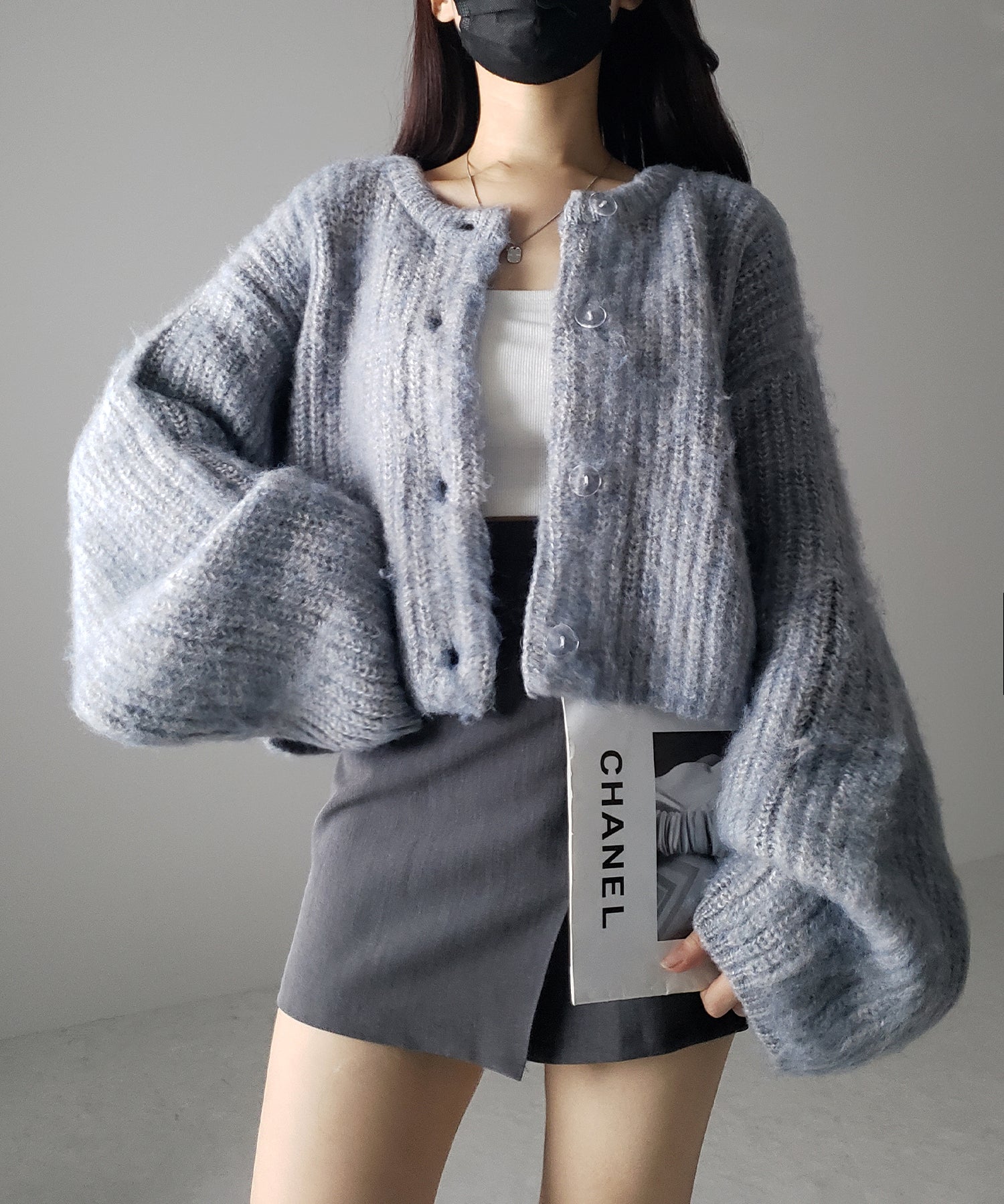 ボリュームワイドスリーブショートシャギーニットカーディガン / volume wide sleeve short shaggy knit cardigan