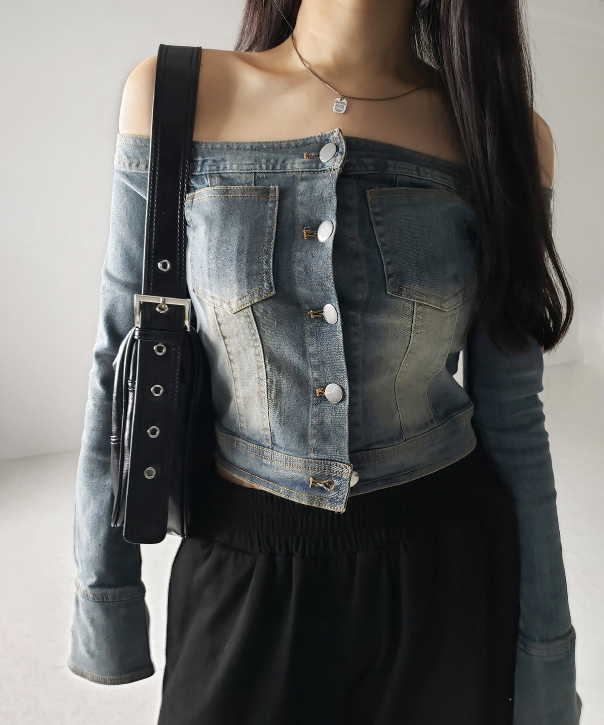 2color 】ヴィンテージデニムオフショルダートップス ／ vintage 