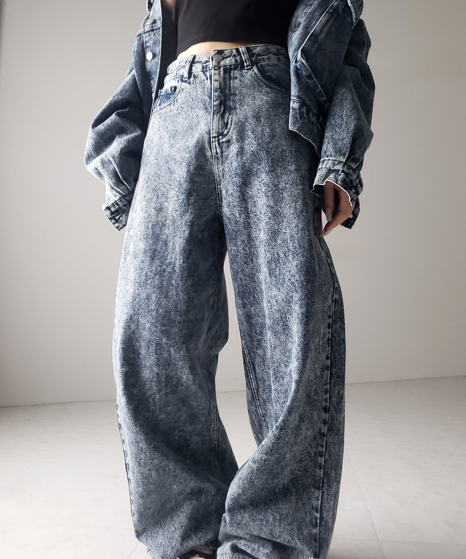 【 セットアップ着用可能 】ヴィンテージケミカルブリーチストレートワイドデニム ／ vintage chemical bleach straight wide denim