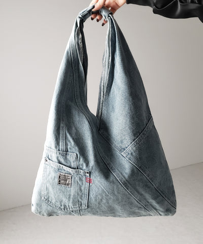 【 ２color 】リメイクウォッシュトライアングルデニムショルダーバッグ ／ remade wash triangle denim shoulder bag