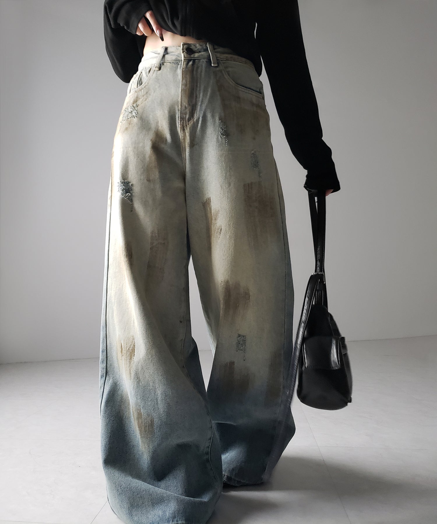 【 ２color ／ ４size 】ヴィンテージペイントグラデーションワイドデニムパンツ ／ vintage paint gradation wide denim pants