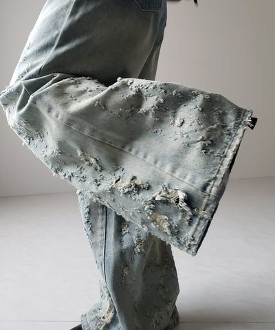 【 ２color ／ ４size 】グラデーションクラッシュダメージワイドデニムパンツ ／ gradation crash damage wide denim pants