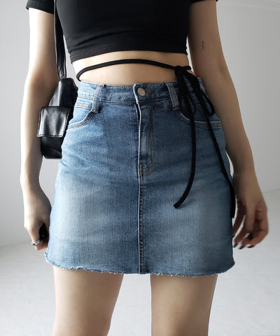 【 ３size 】ウォッシュデニムストレッチダメージミニスカパン ／ wash denim stretch damaged mini skirt
