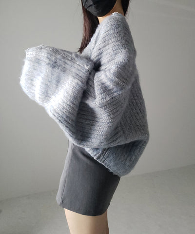 ボリュームワイドスリーブショートシャギーニットカーディガン ／ volume wide sleeve short shaggy knit cardigan