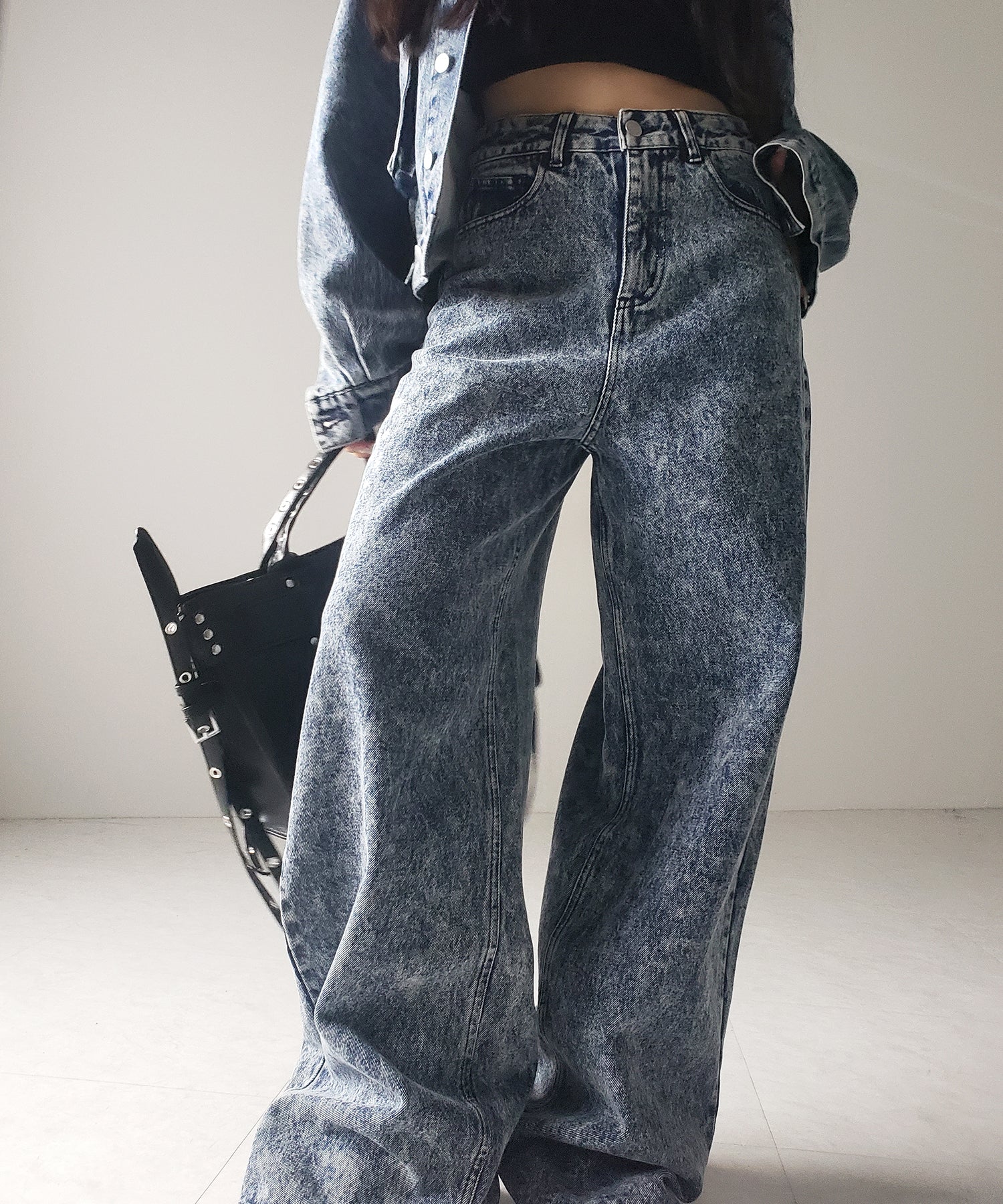 【 セットアップ着用可能 】ヴィンテージケミカルブリーチストレートワイドデニム ／ vintage chemical bleach straight wide denim