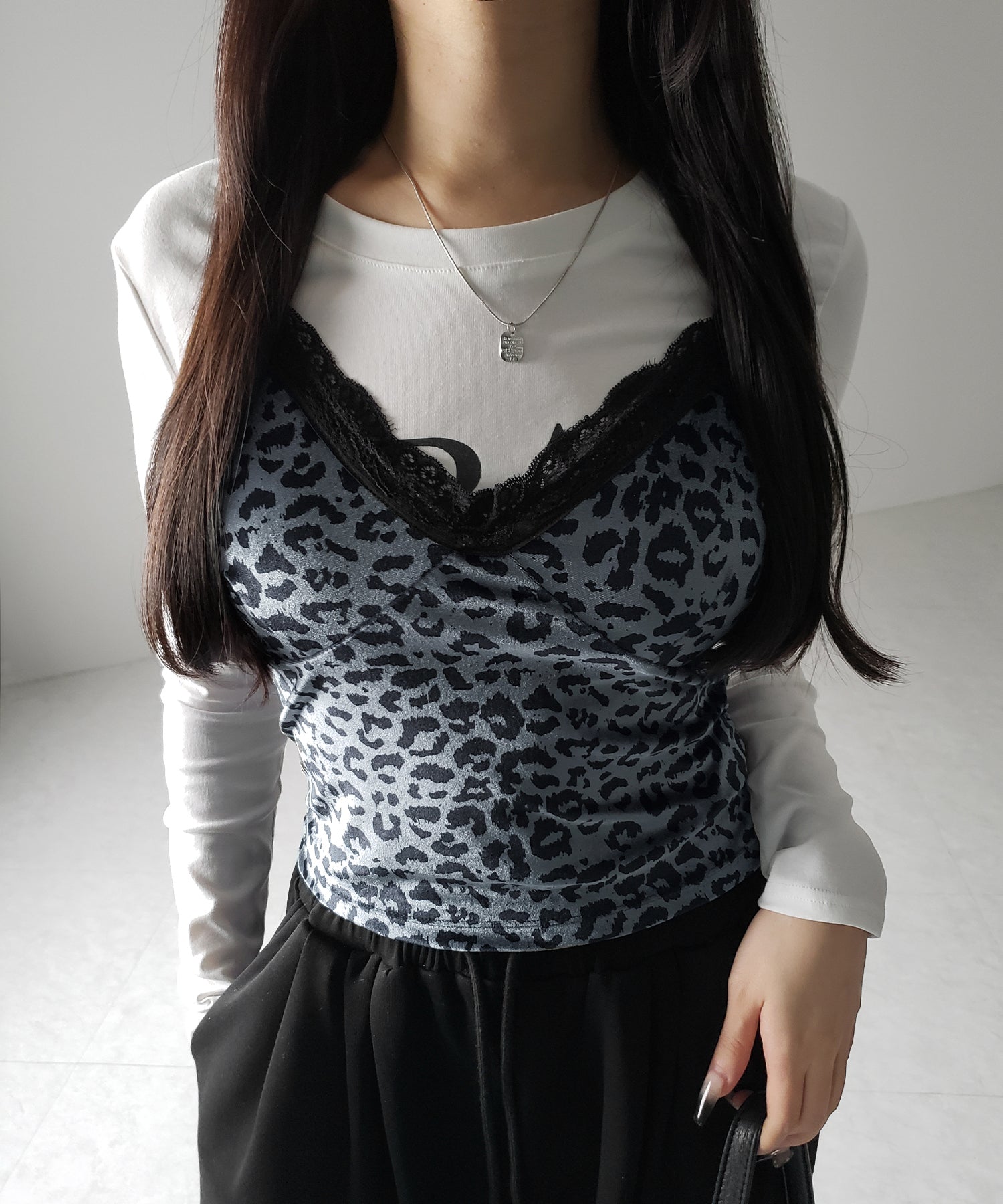 【 カップ付き 】レオパードベロアレースキャミビスチェ ／ reopard velor lace camisole bustier