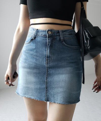 【 ３size 】ウォッシュデニムストレッチダメージミニスカパン ／ wash denim stretch damaged mini skirt